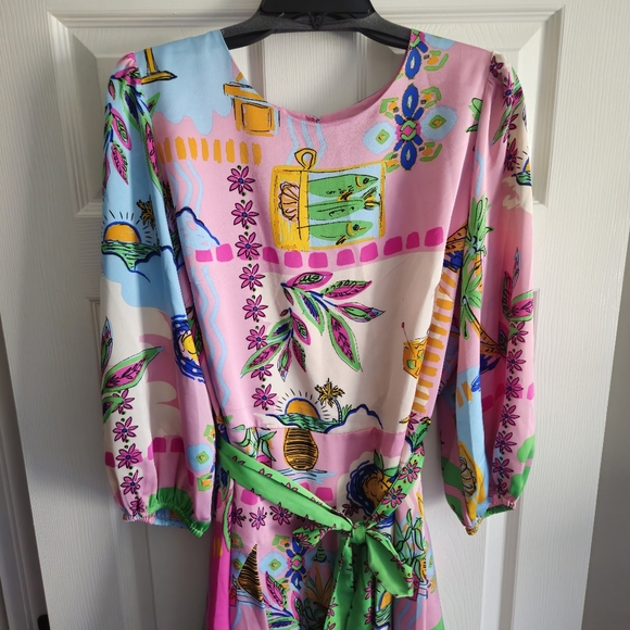 Sugarlips Curve Womens Plus 3/4 Balloon Sleeve Satin Mini Dress: Pink Tropical - Picture 3 of 14